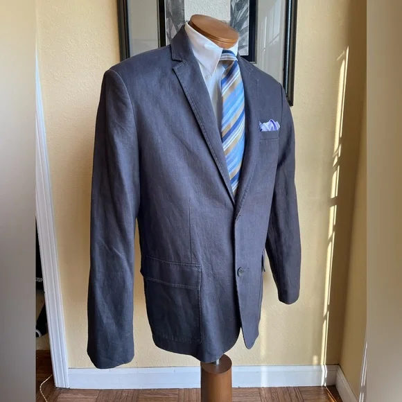 Kenneth Cole New York All Linen Gray Jacket Size 42R